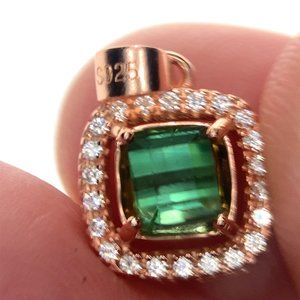 Green Tourmaline 1.04ct Rose Gold Finish Solid 925 Sterling Silver Pendant